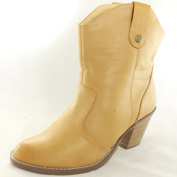 Soda Shoes - New SODA Tan Mid Calf Slip On Heeled Boots